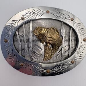 Silver-Tone Belt Buckle with Gold Jumping Fish